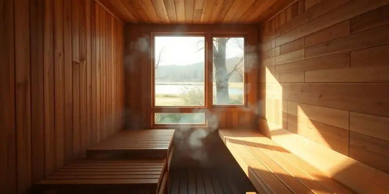 Person liegt entspannt auf einer Holzliege in der Sauna