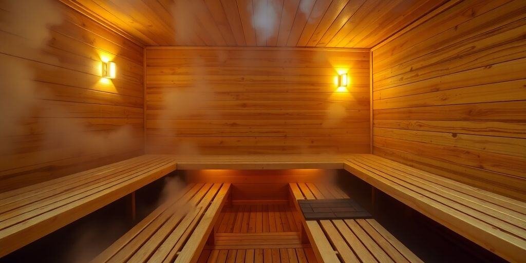 Holzbank in einer finnischen Sauna mit Sanduhr