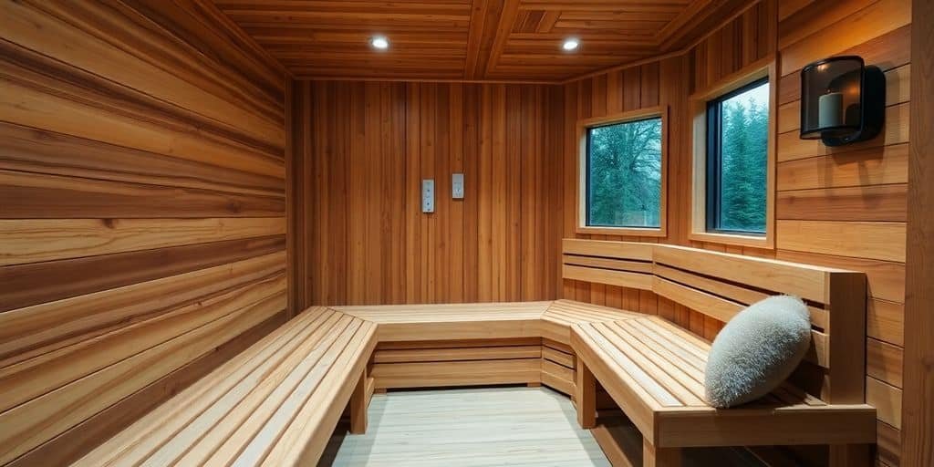 Grundrissplan einer Heimsauna mit eingezeichneten Maßen