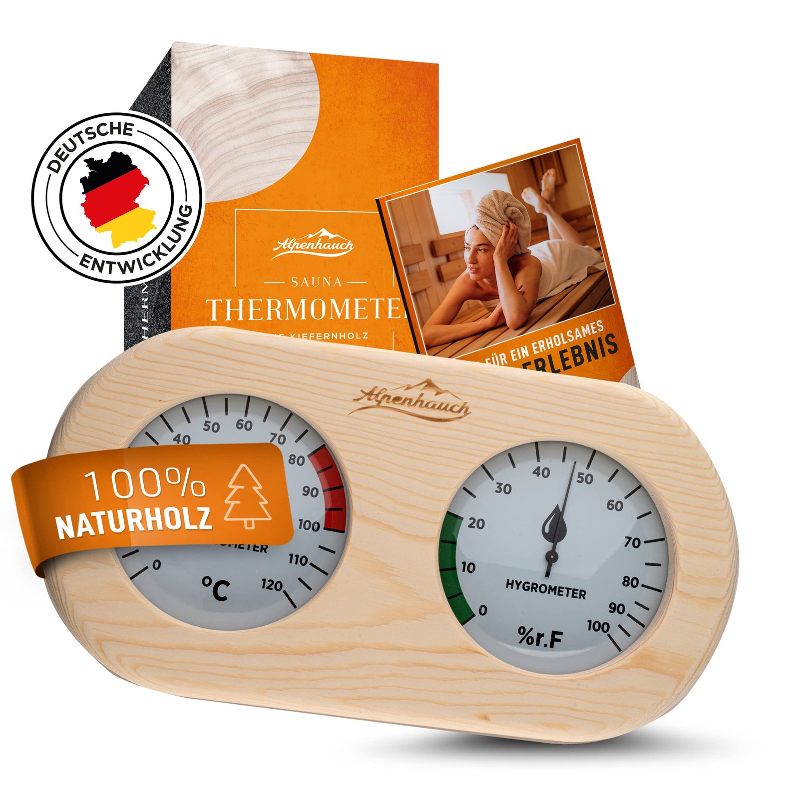 ALPENHAUCH Sauna Thermometer Hygrometer Holz