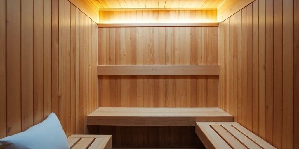 Heimsauna aus Holzelementen im Badezimmer