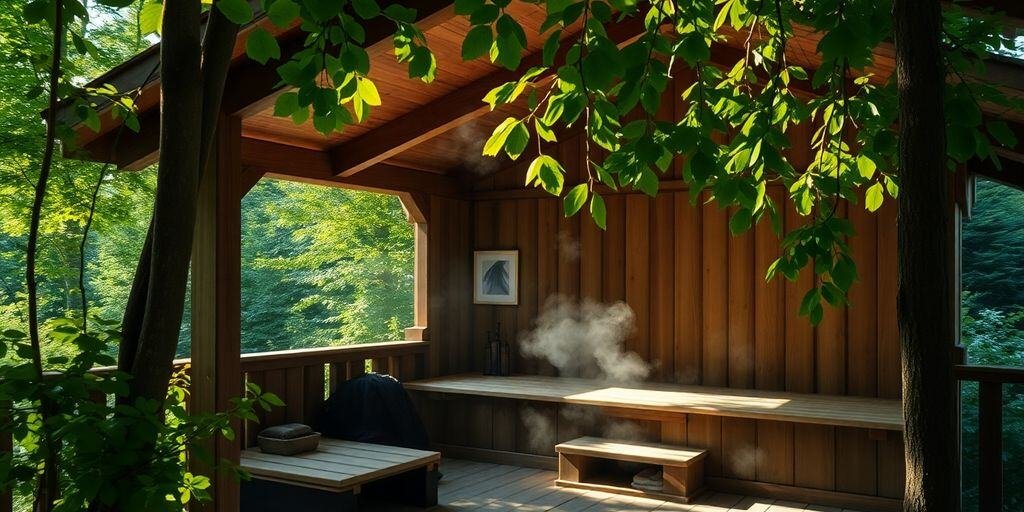 Holzsauna im Schwarzwald mit Blick in den Tannenwald